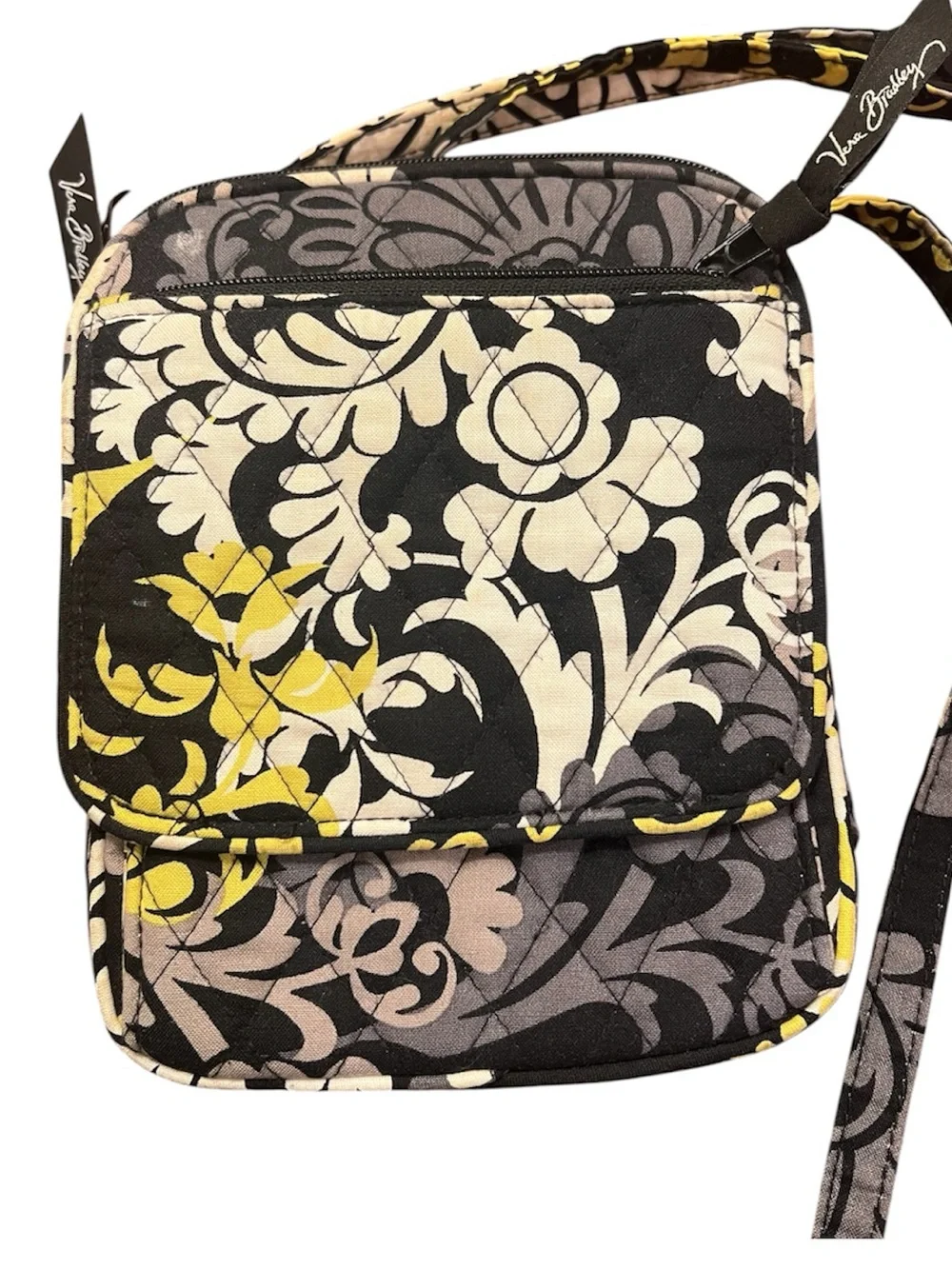 Vera Bradley Mini Hipster Floral Crossbody Bag in Black in “Baroque” pattern.